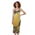 Golden Bohemian Howling Wolf Print Slim Fit Midi Cami Dress
