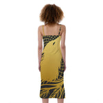 Golden Bohemian Howling Wolf Print Slim Fit Midi Cami Dress