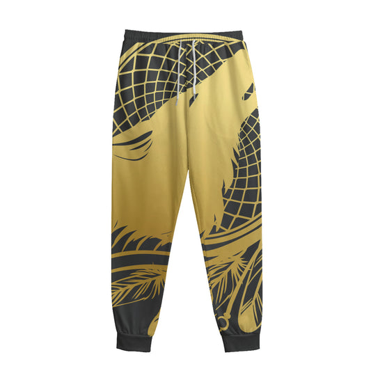 Golden Bohemian Howling Wolf Print Sweatpants