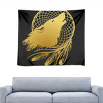 Golden Bohemian Howling Wolf Print Tapestry