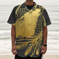 Golden Bohemian Howling Wolf Print Textured Short Sleeve Shirt