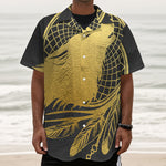 Golden Bohemian Howling Wolf Print Textured Short Sleeve Shirt