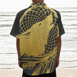 Golden Bohemian Howling Wolf Print Textured Short Sleeve Shirt