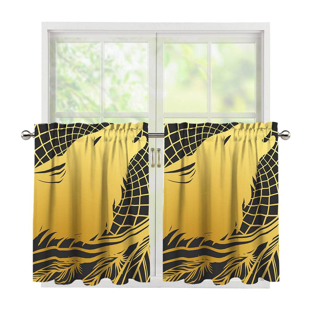 Golden Bohemian Howling Wolf Print Tier Curtains