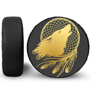 Golden Bohemian Howling Wolf Print Tire Cover