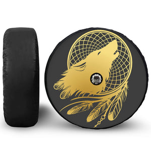 Golden Bohemian Howling Wolf Print Tire Cover With Camera Hole