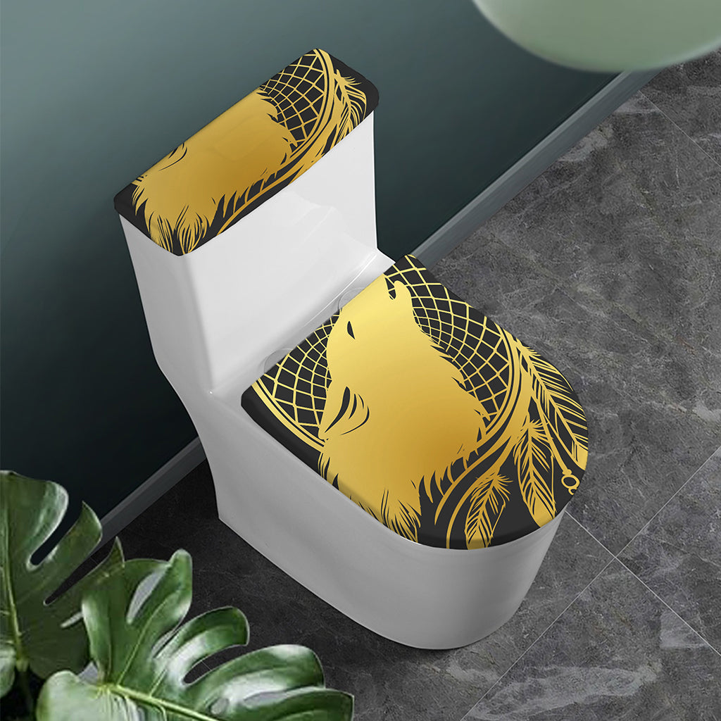 Golden Bohemian Howling Wolf Print Toilet Lid And Tank Cover Set