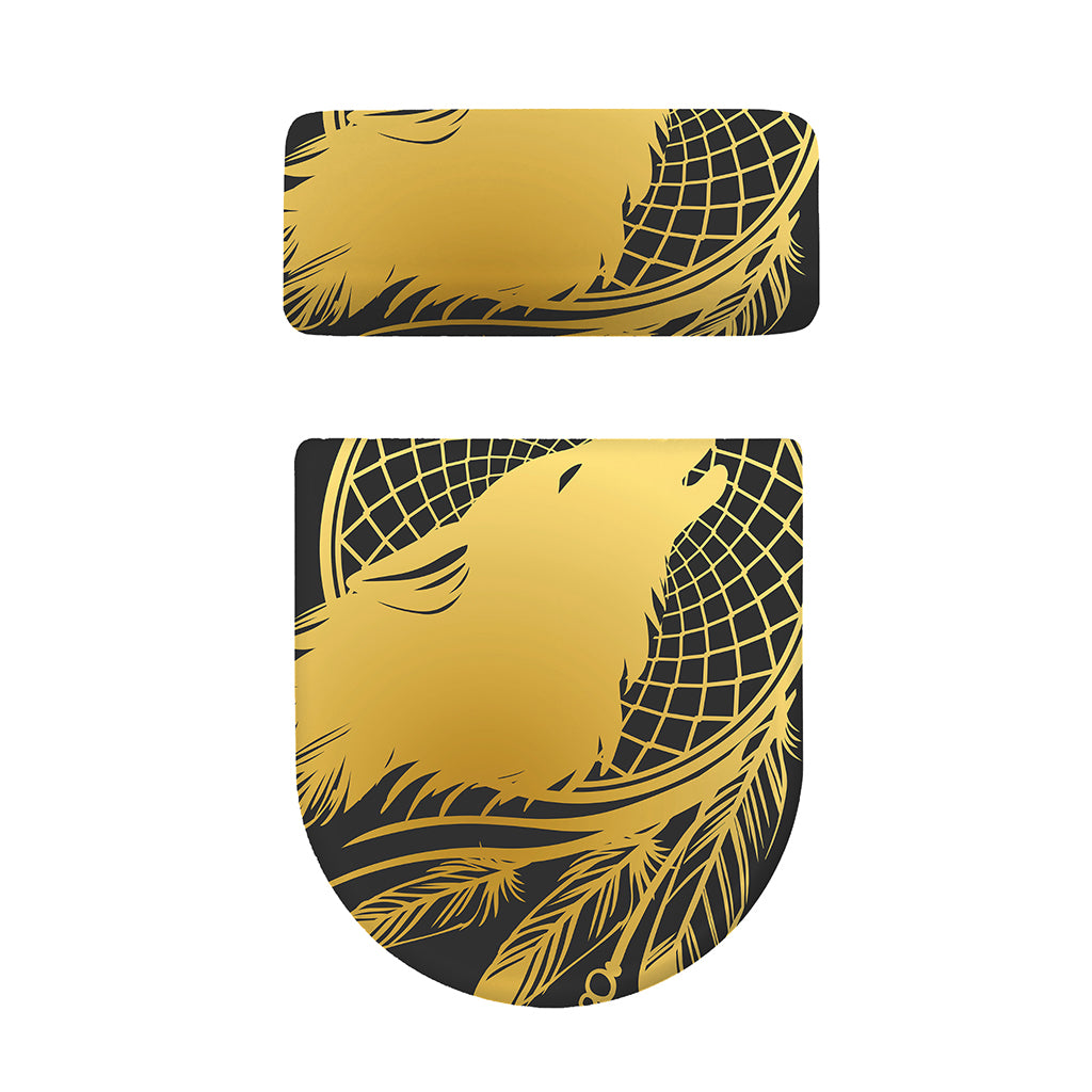 Golden Bohemian Howling Wolf Print Toilet Lid And Tank Cover Set