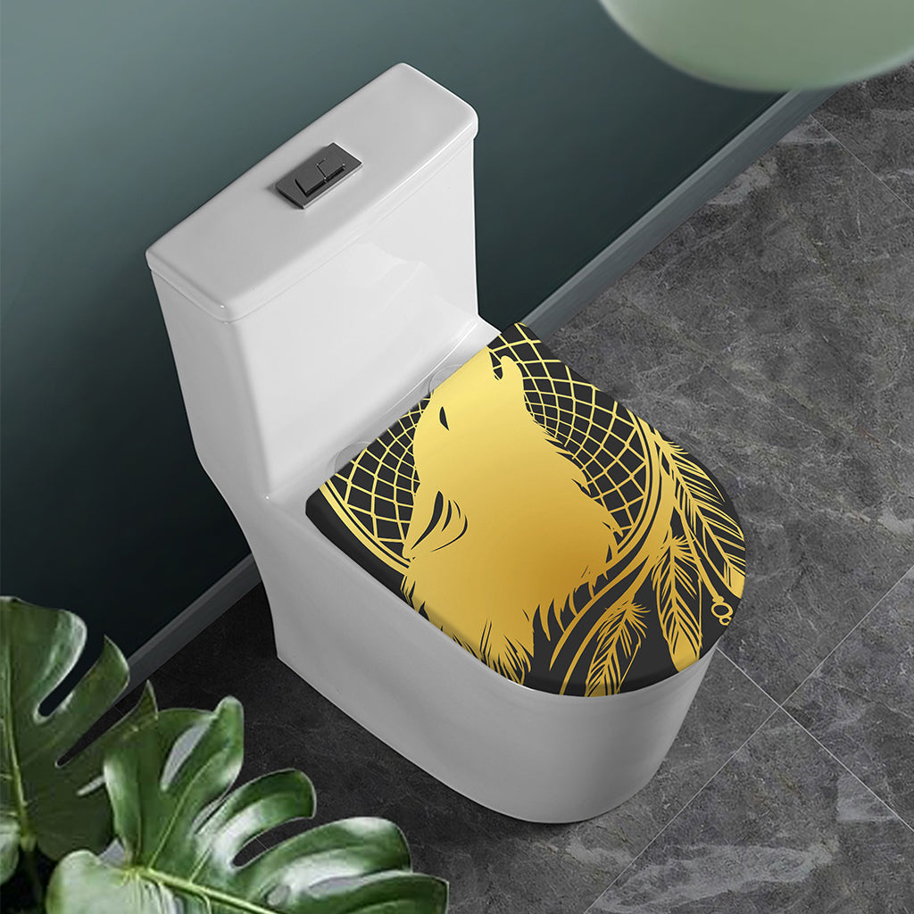 Golden Bohemian Howling Wolf Print Toilet Lid Cover