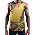 Golden Bohemian Howling Wolf Print Men's Workout Tank Top
