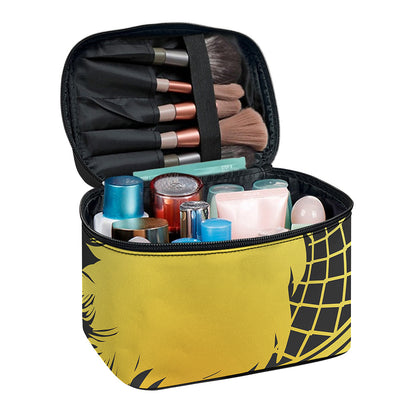 Golden Bohemian Howling Wolf Print Travel Makeup Bag