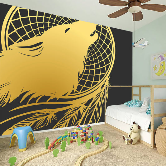 Golden Bohemian Howling Wolf Print Wall Sticker
