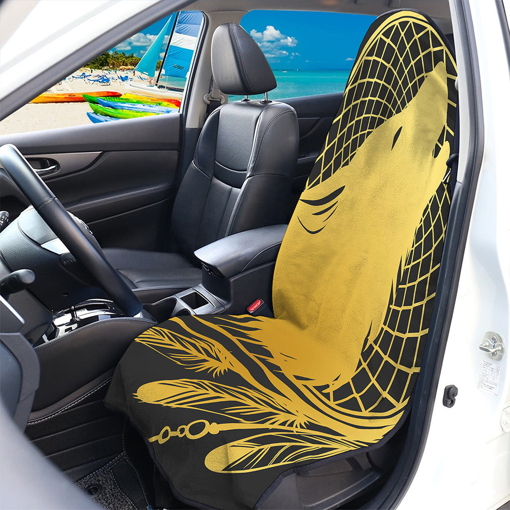 Golden Bohemian Howling Wolf Print Waterproof Car Seat Cover