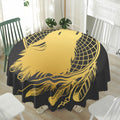 Golden Bohemian Howling Wolf Print Waterproof Round Tablecloth