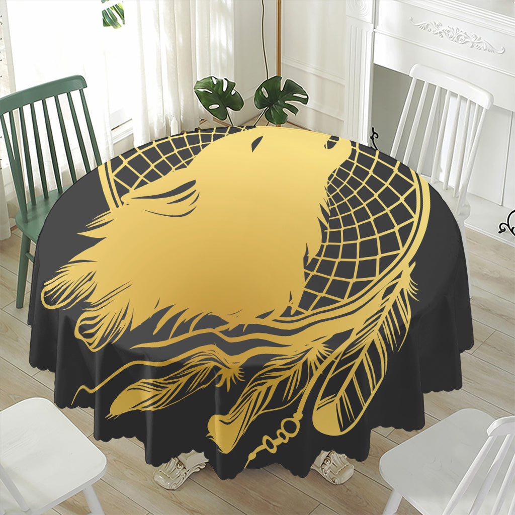 Golden Bohemian Howling Wolf Print Waterproof Round Tablecloth