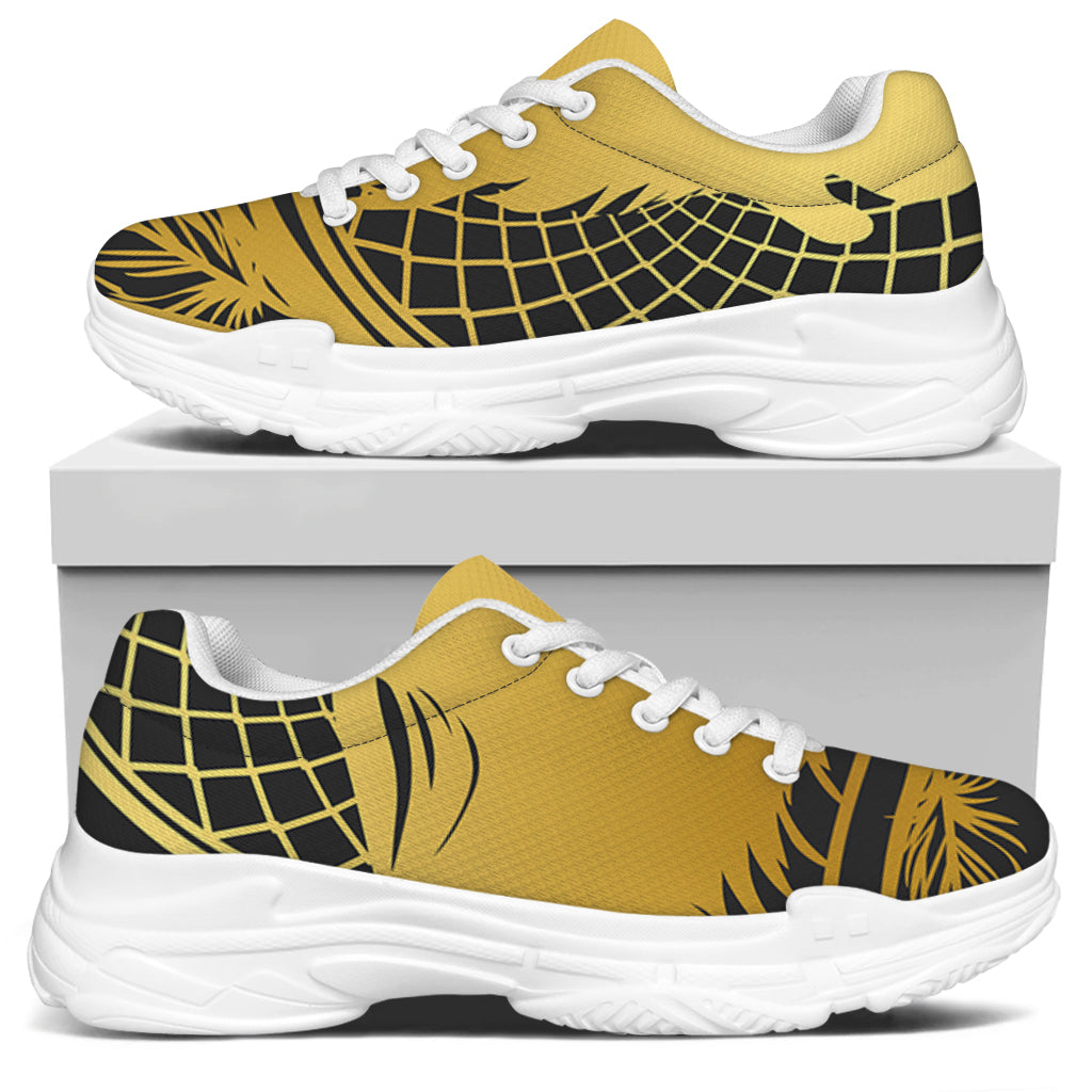 Golden Bohemian Howling Wolf Print White Chunky Shoes