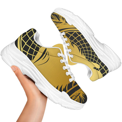 Golden Bohemian Howling Wolf Print White Chunky Shoes