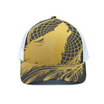 Golden Bohemian Howling Wolf Print White Mesh Trucker Cap