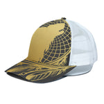 Golden Bohemian Howling Wolf Print White Mesh Trucker Cap
