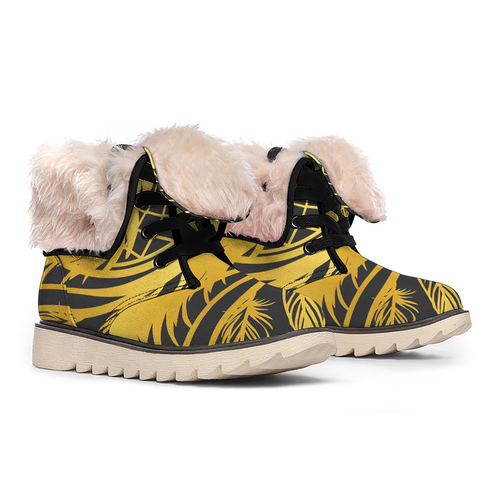 Golden Bohemian Howling Wolf Print Winter Boots
