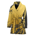 Golden Bohemian Howling Wolf Print Women's Bathrobe