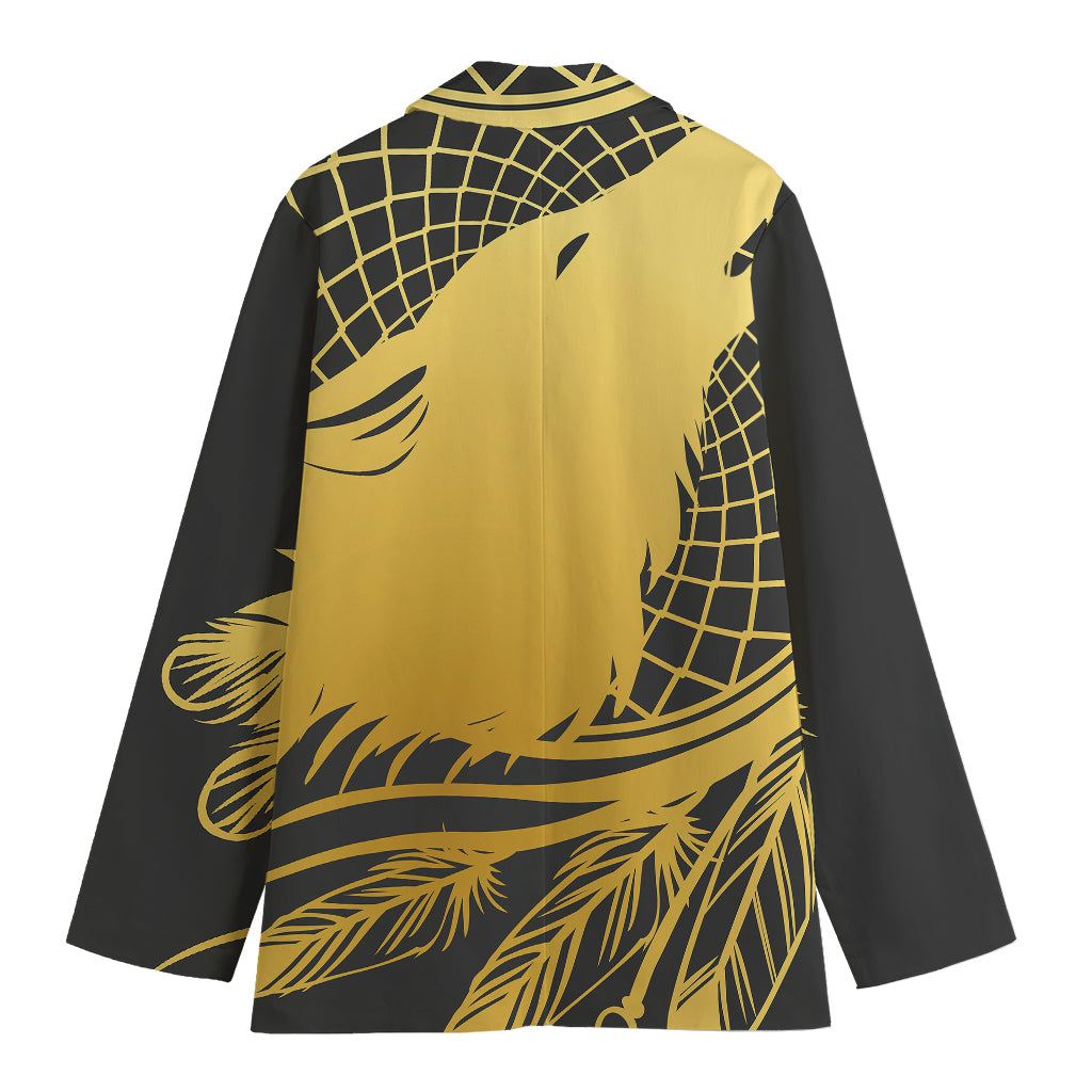 Golden Bohemian Howling Wolf Print Women's Blazer