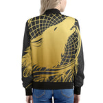 Golden Bohemian Howling Wolf Print Women's Bomber Jacket