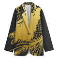 Golden Bohemian Howling Wolf Print Women's Cotton Blazer