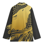 Golden Bohemian Howling Wolf Print Women's Cotton Blazer