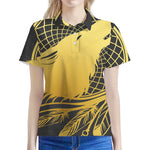 Golden Bohemian Howling Wolf Print Women's Polo Shirt