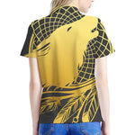 Golden Bohemian Howling Wolf Print Women's Polo Shirt