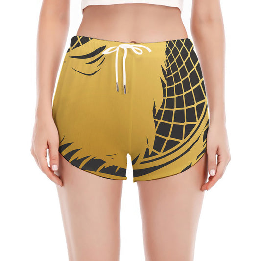 Golden Bohemian Howling Wolf Print Women's Split Running Shorts