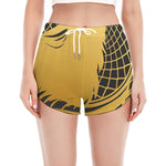 Golden Bohemian Howling Wolf Print Women's Split Running Shorts