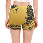 Golden Bohemian Howling Wolf Print Women's Split Running Shorts
