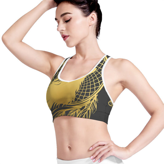 Golden Bohemian Howling Wolf Print Women's Sports Bra