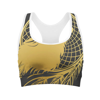 Golden Bohemian Howling Wolf Print Women's Sports Bra
