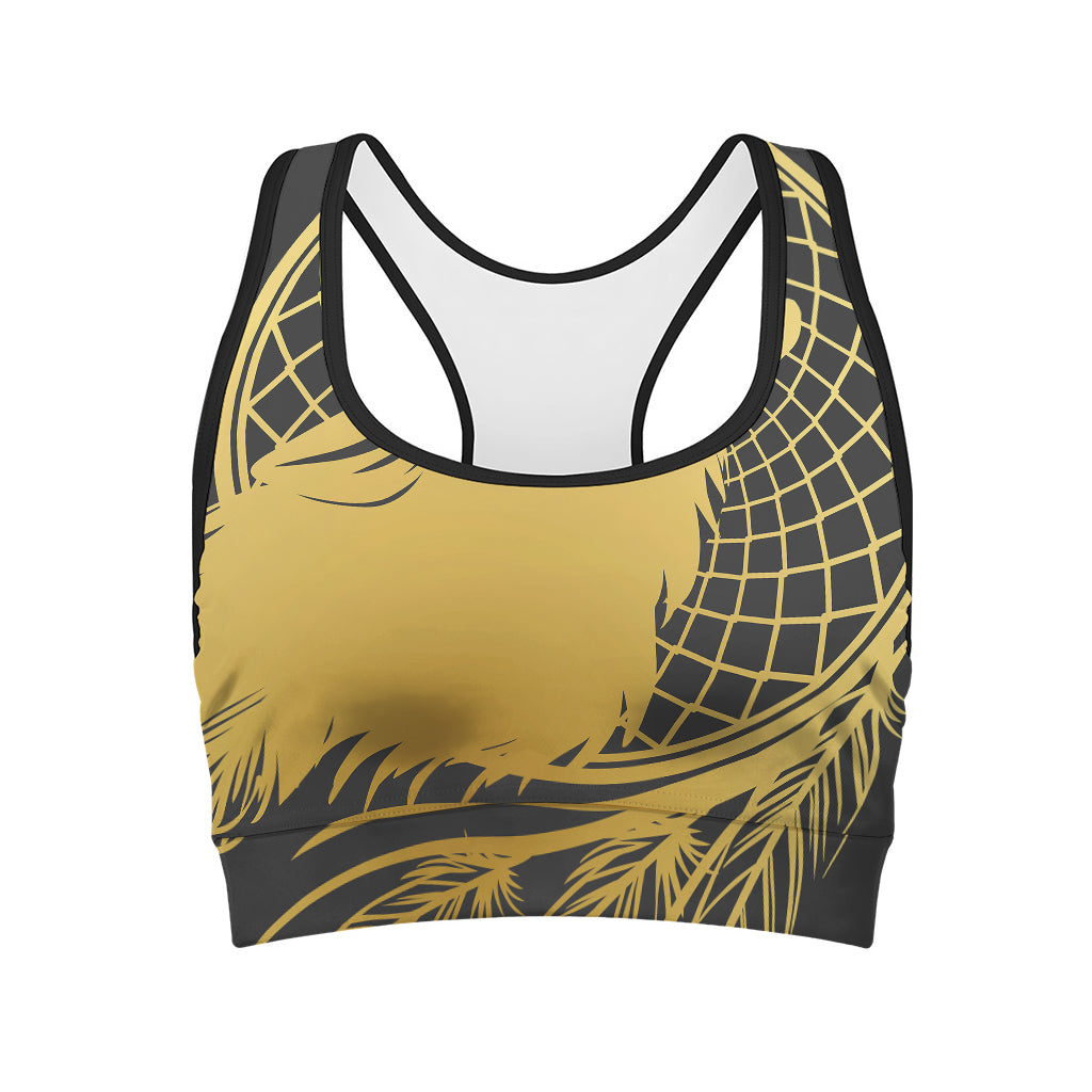 Golden Bohemian Howling Wolf Print Women's Sports Bra