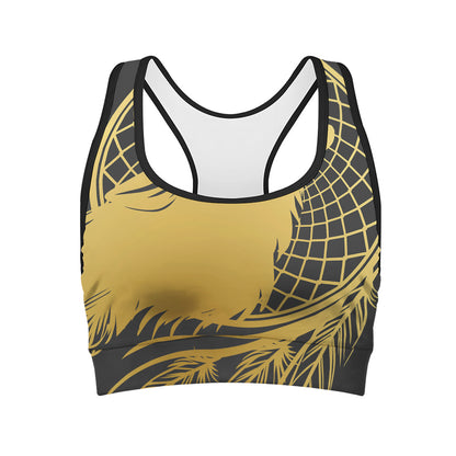Golden Bohemian Howling Wolf Print Women's Sports Bra