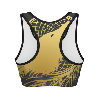 Golden Bohemian Howling Wolf Print Women's Sports Bra