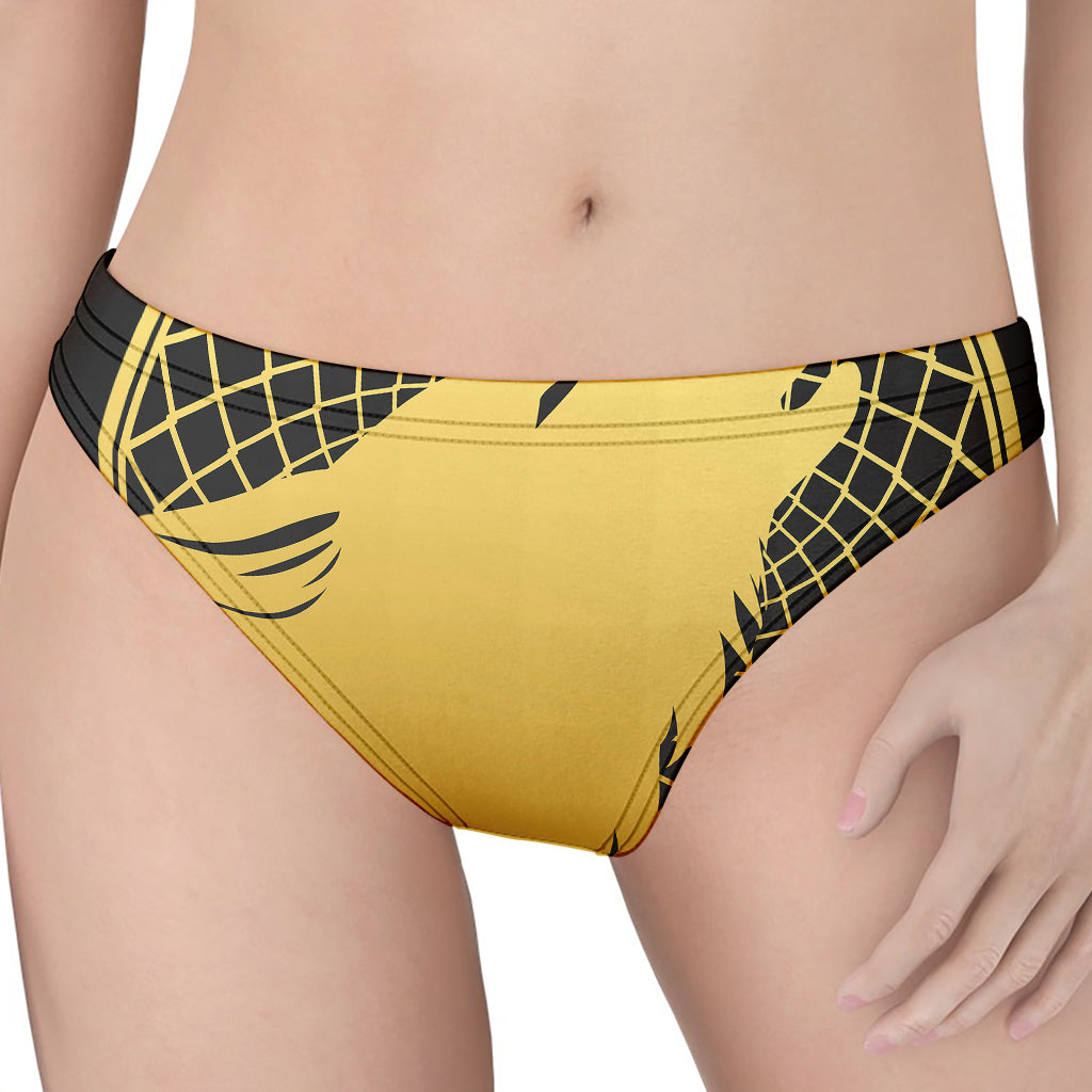 Golden Bohemian Howling Wolf Print Women's Thong