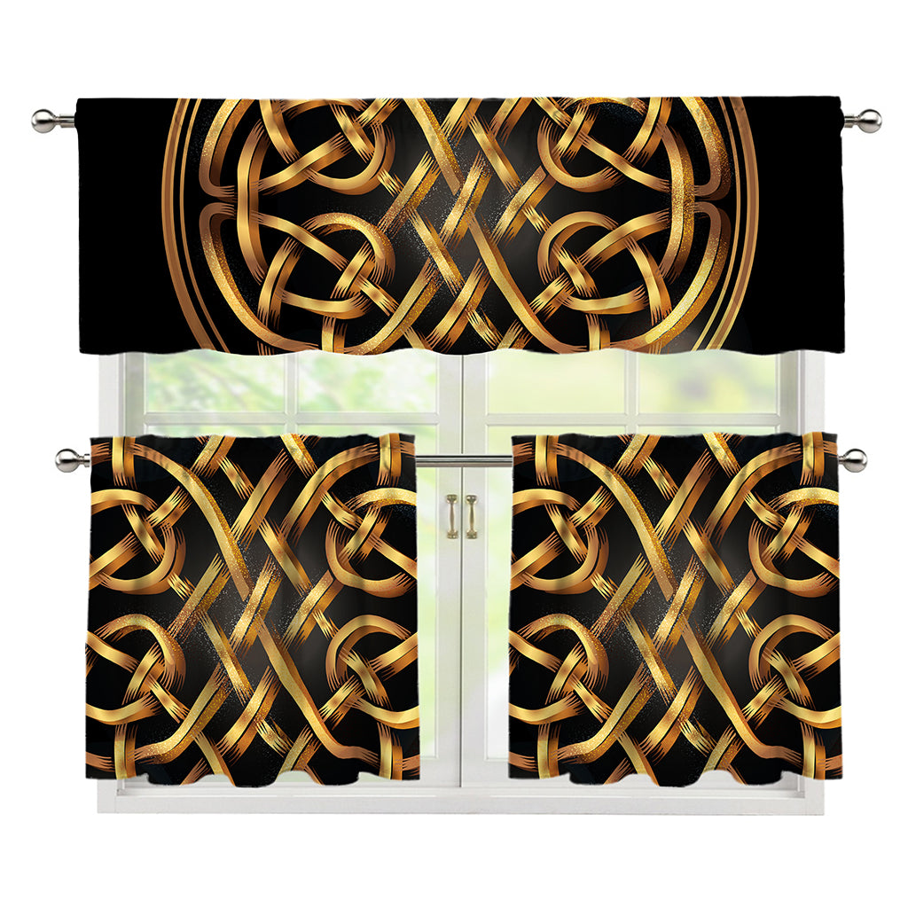 Golden Celtic Knot Print 3 Piece Kitchen Curtains