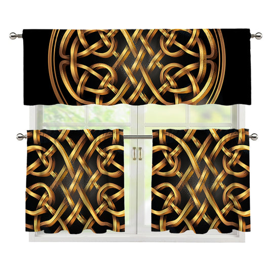 Golden Celtic Knot Print 3 Piece Kitchen Curtains