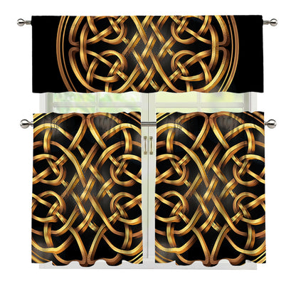 Golden Celtic Knot Print 3 Piece Kitchen Curtains