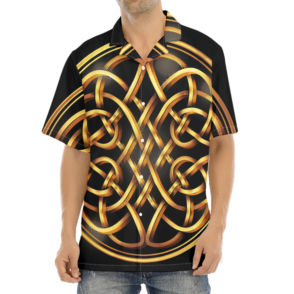 Golden Celtic Knot Print Aloha Shirt