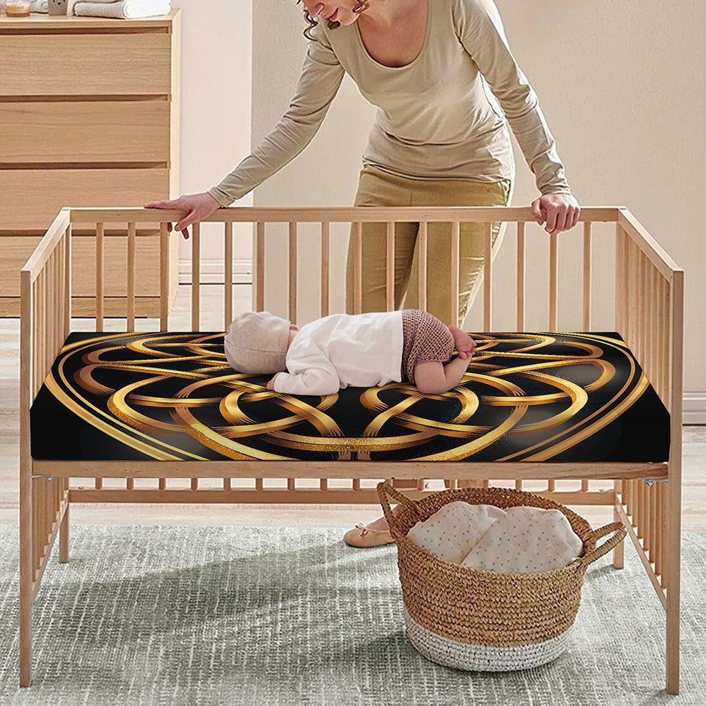 Golden Celtic Knot Print Baby Crib Sheet