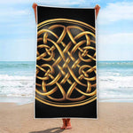 Golden Celtic Knot Print Beach Towel