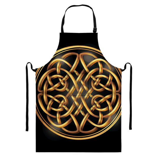 Golden Celtic Knot Print Bib Apron With Pocket