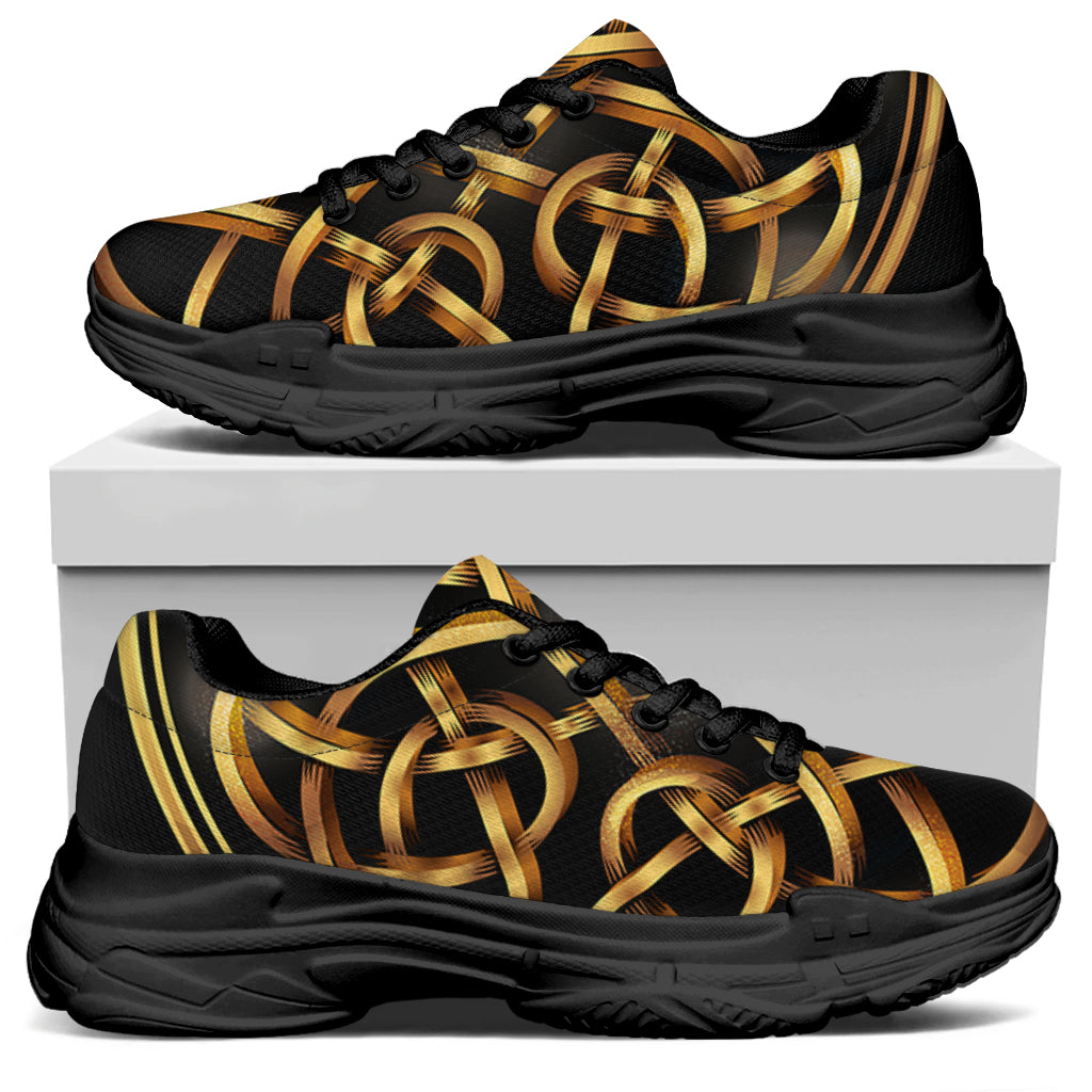 Golden Celtic Knot Print Black Chunky Shoes