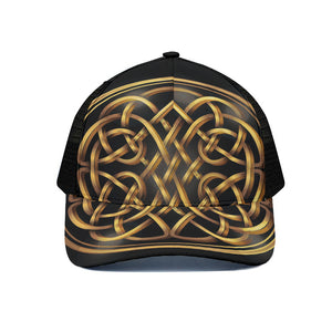 Golden Celtic Knot Print Black Mesh Trucker Cap