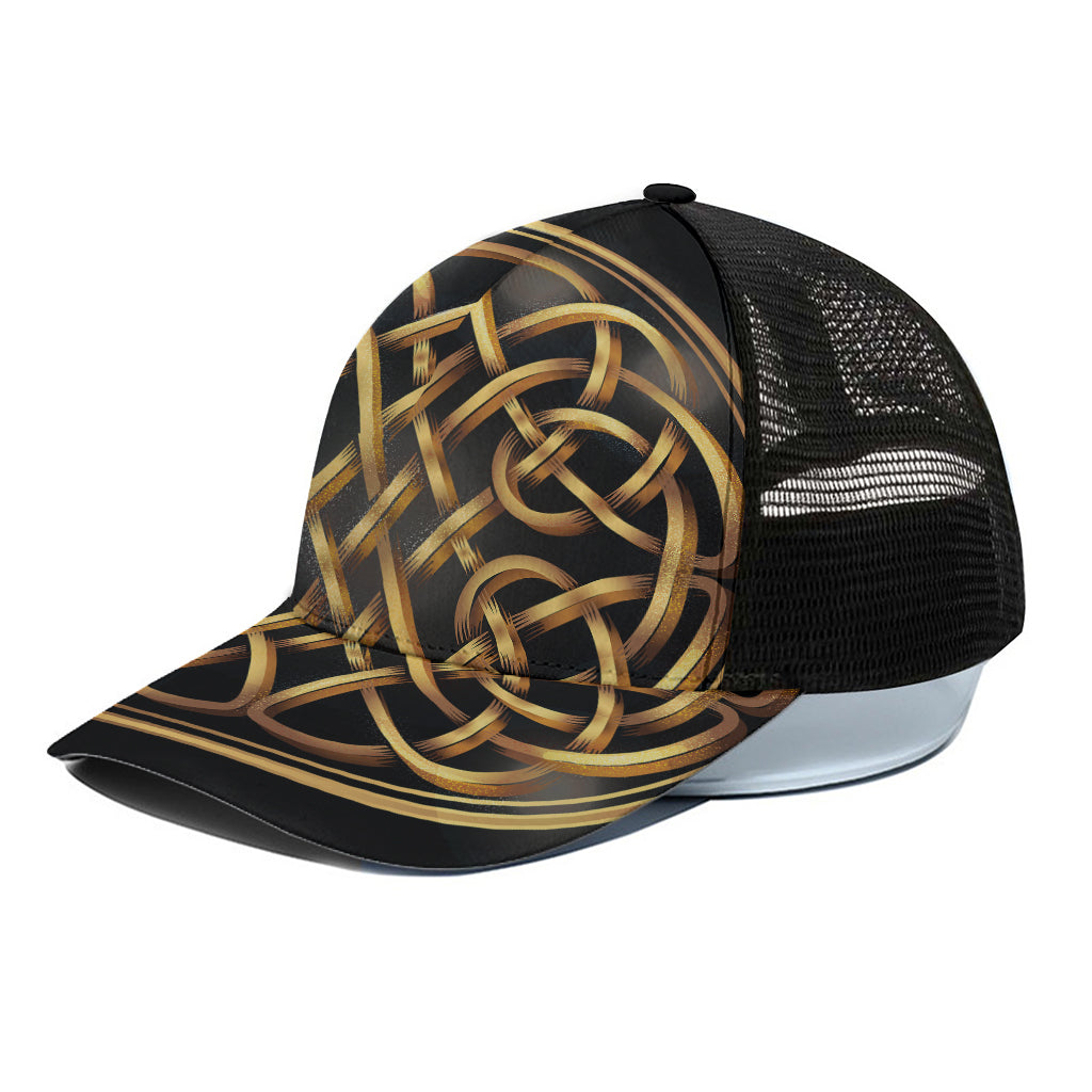 Golden Celtic Knot Print Black Mesh Trucker Cap